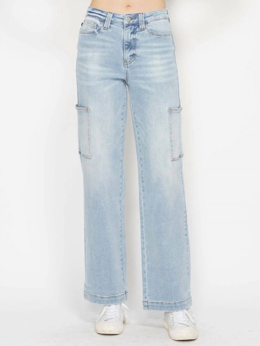 Judy Blue High Rise Cargo Wide Leg Jeans Light Wash Size 7/28 NWT